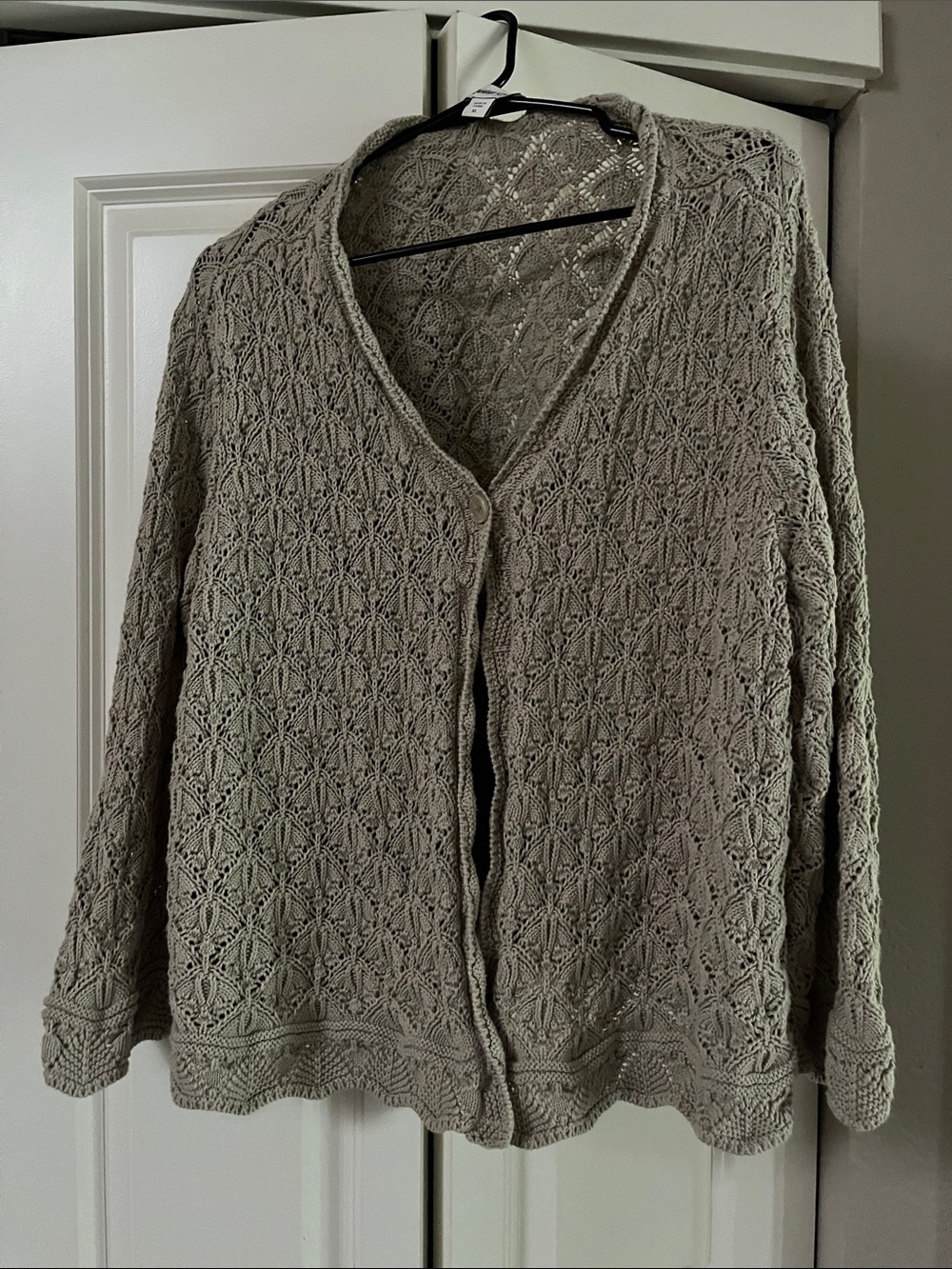 Coldwater Creek Taupe Open-Knit Crochet Cardigan